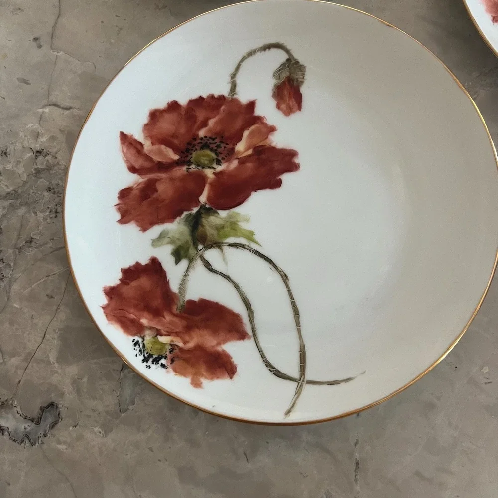 Set of‎ 3 dessert plate, cups & saucers plus bonus- hand painted Poppy in Japan